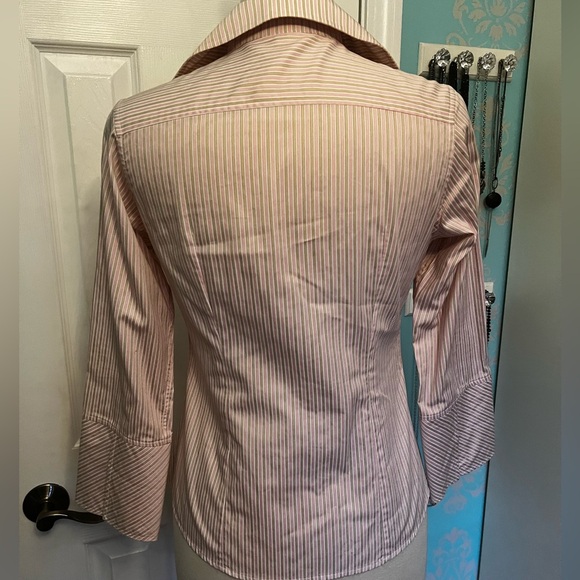 Thomas Pink Shirt Women’s 4 Button Up Pink Striped French Cuffs Collared Career - Picture 9 of 10